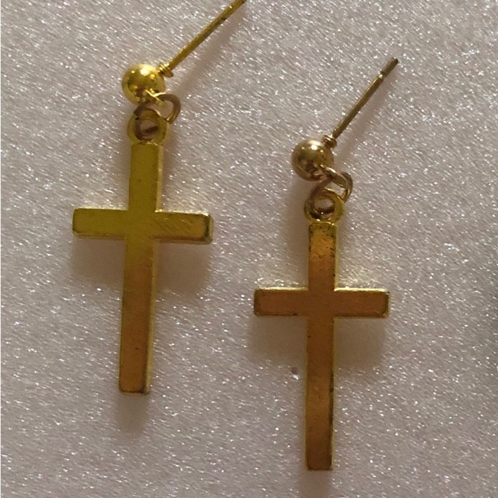 NWT Gold Cross Drop Earrings - Women's Religious Dangle Earrings